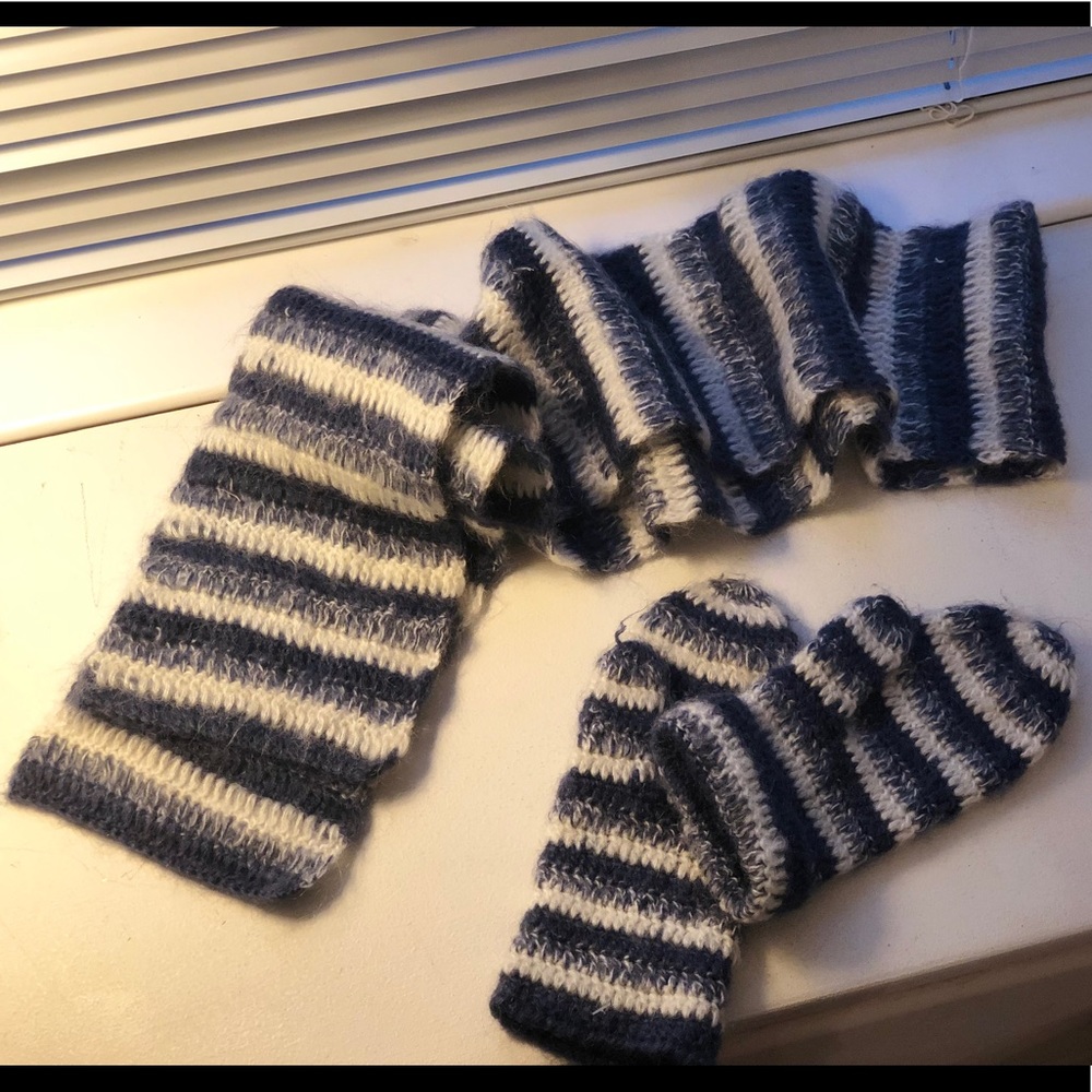 Matching Scarf and Gloves Blue Winter Set